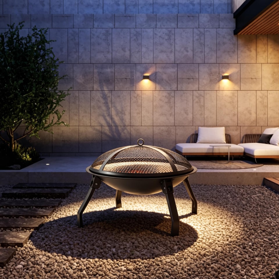 image 1 of Groundlevel Folding Patio Garden Bowl Outdoor Camping Heater Log Burner With Cooking Grill