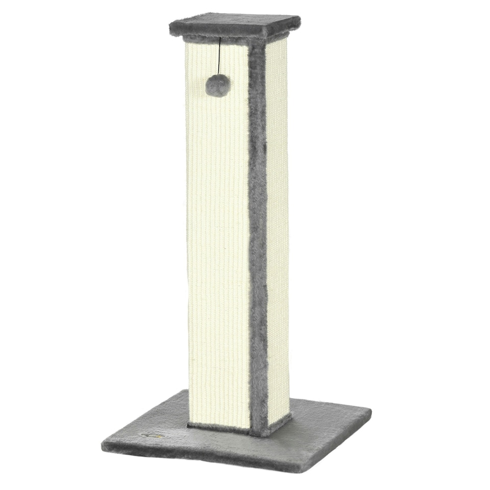 image 1 of PawHut Cat Scratching Post with Vertical Sisal Rope Ball Plush, 81cm, Grey
