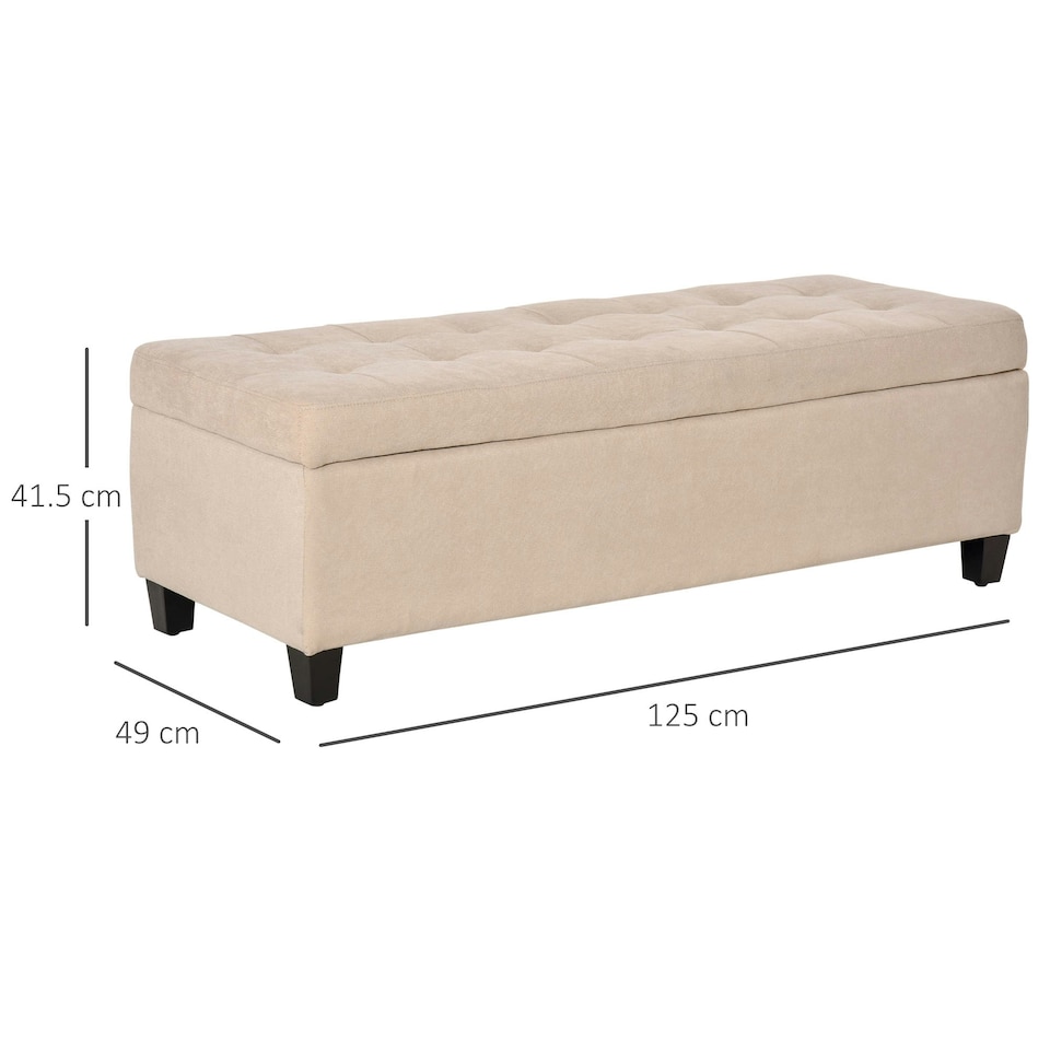 image 1 of HOMCOM Storage Ottoman Bench Padded w/ Tufting Hinged Lid Wood Frame Beige