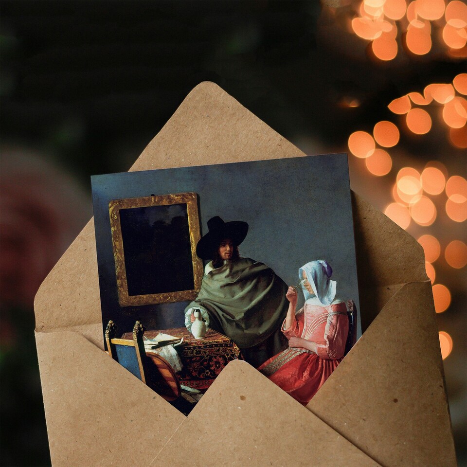 image 1 of Johannes Vermeer Art Card The Wine Glass Cropped Painting