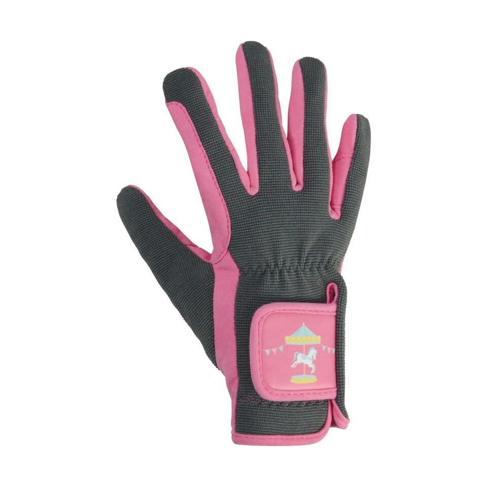 image 1 of Little Rider Childrens/Kids Merry Go Round Riding Gloves - Grey/Pink - XL Grey | XL