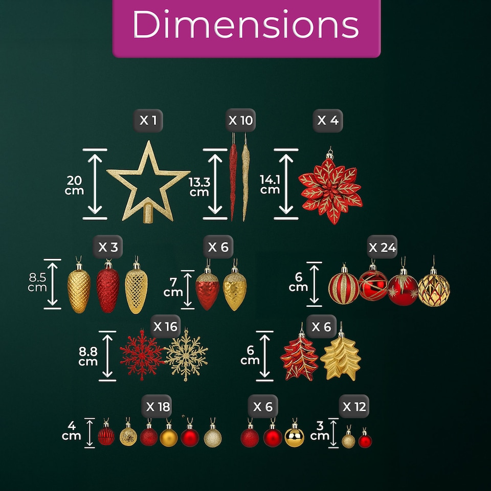 image 1 of Neo Large 110PCS Christmas Tree Bauble Ornaments Set | Red