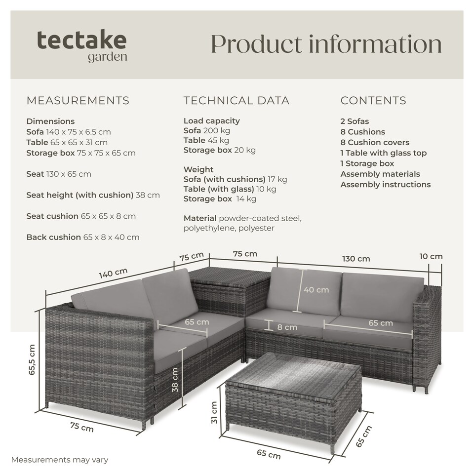 image 1 of Garden Furniture Set Siena - for 4 people, with large storage box, thick seat cushions | Grey | grey/light grey | 140 x 75 x 65,50 cm | 1