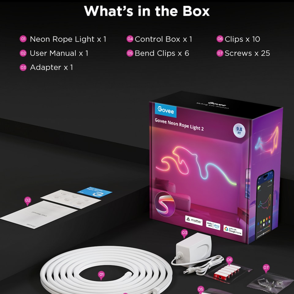 image 1 of Govee 3M Neon Preinstalled Strip Light White support Matter(Homekit, Google, Alexa, Smarthings)