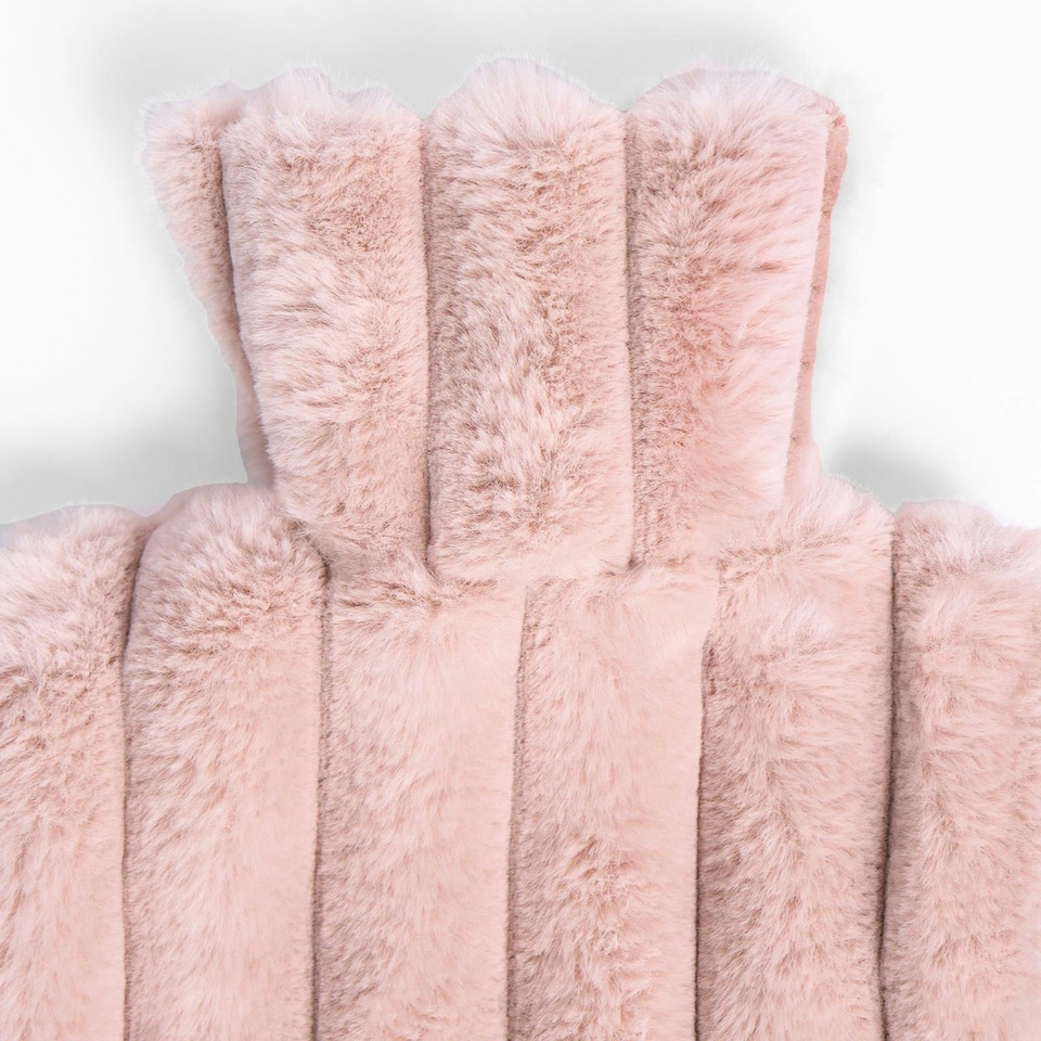 image 1 of OHS 2L Hot Water Bottle & Soft Plush Faux Fur Ribbed Cover - Blush Pink