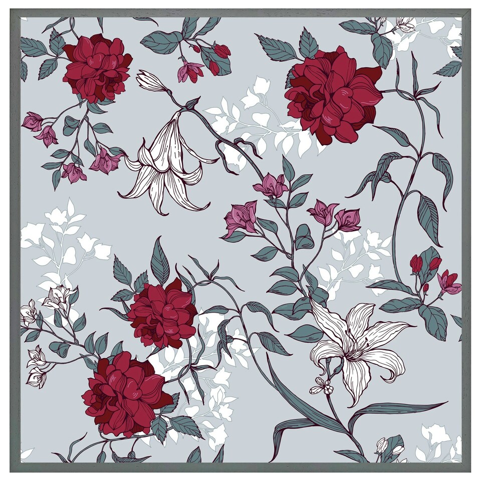 image 1 of Red & white winter floral (Picutre Frame) White | XS