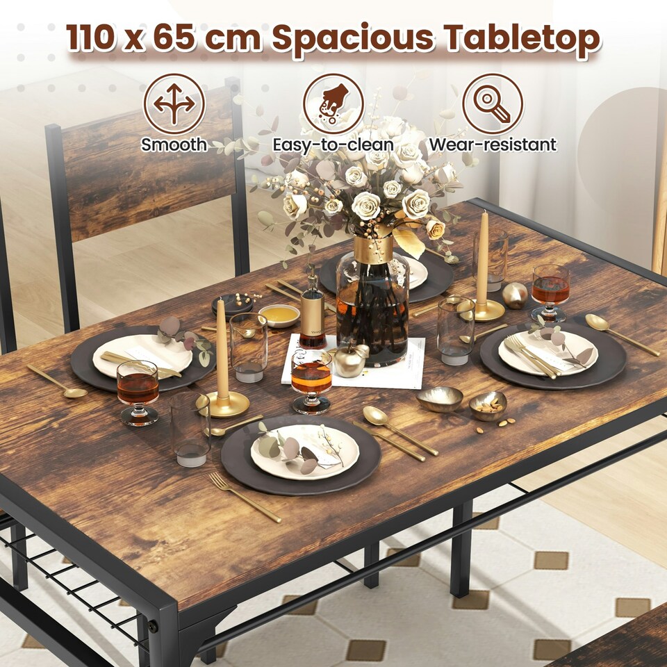 image 1 of COSTWAY 4-piece Dining Set Table with Chairs & Bench Brown Brown