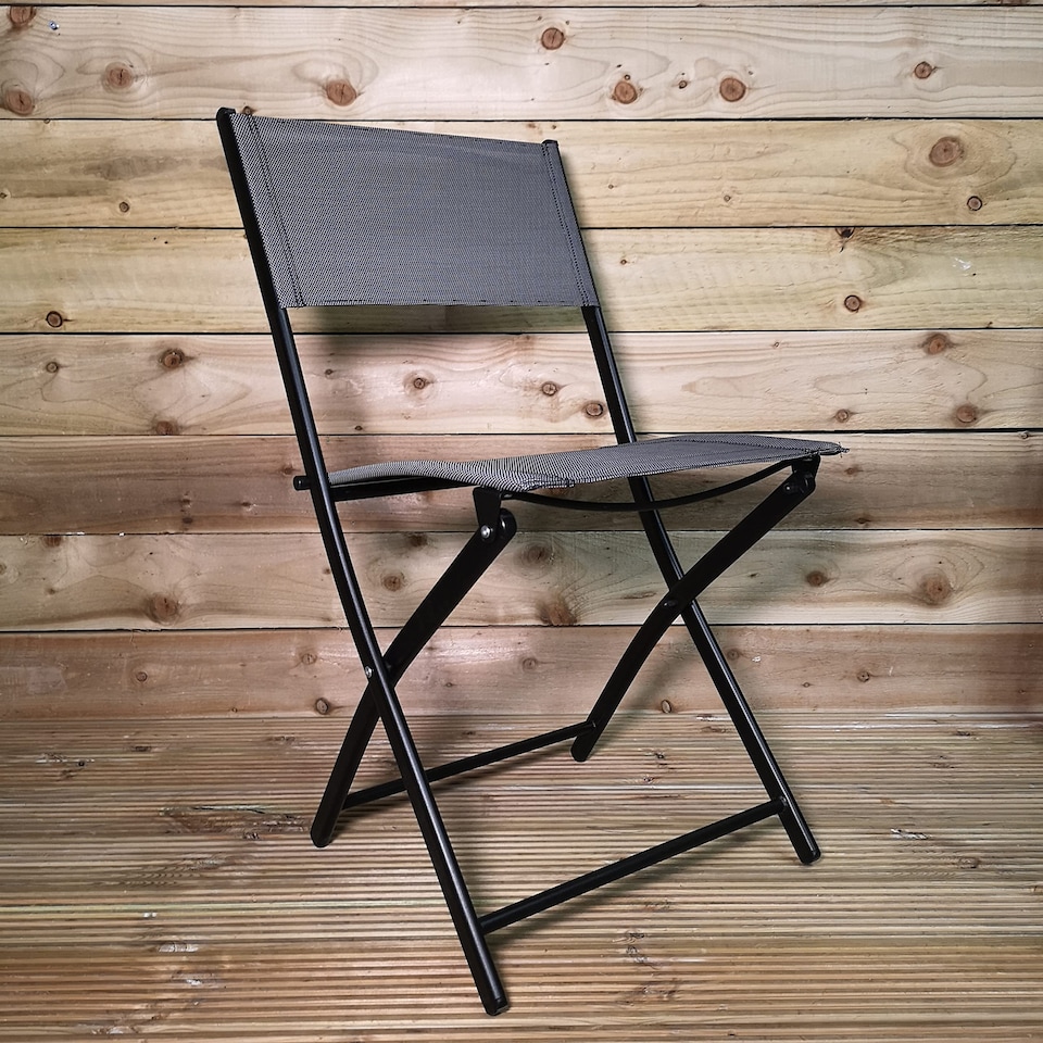 image 1 of 3pcs Outdoor Garden Furniture Bistro Set Glass Table & Two Folding Chairs in Grey