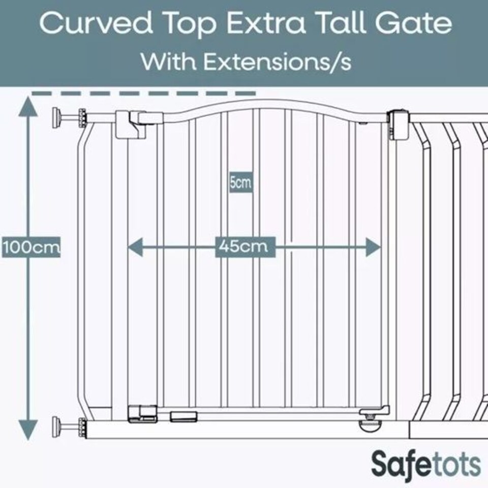 image 1 of Bettacare Extra Tall Curved Top Dog Gate, 116cm - 125cm, Matt Grey, Extra Tall 100cm in Height, Pressure Fit Pet Gate | Grey