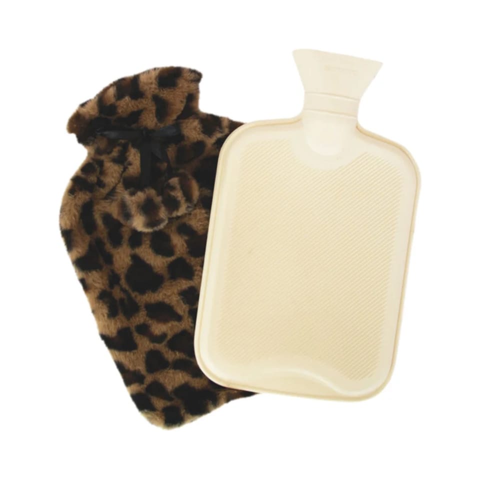 image 1 of Aroma Home Leopard Faux Fur Hot Water Bottle 2L