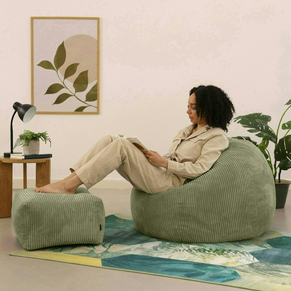 image 1 of Icon Kingston Classic Beanbag and Footstool Sage Green Green