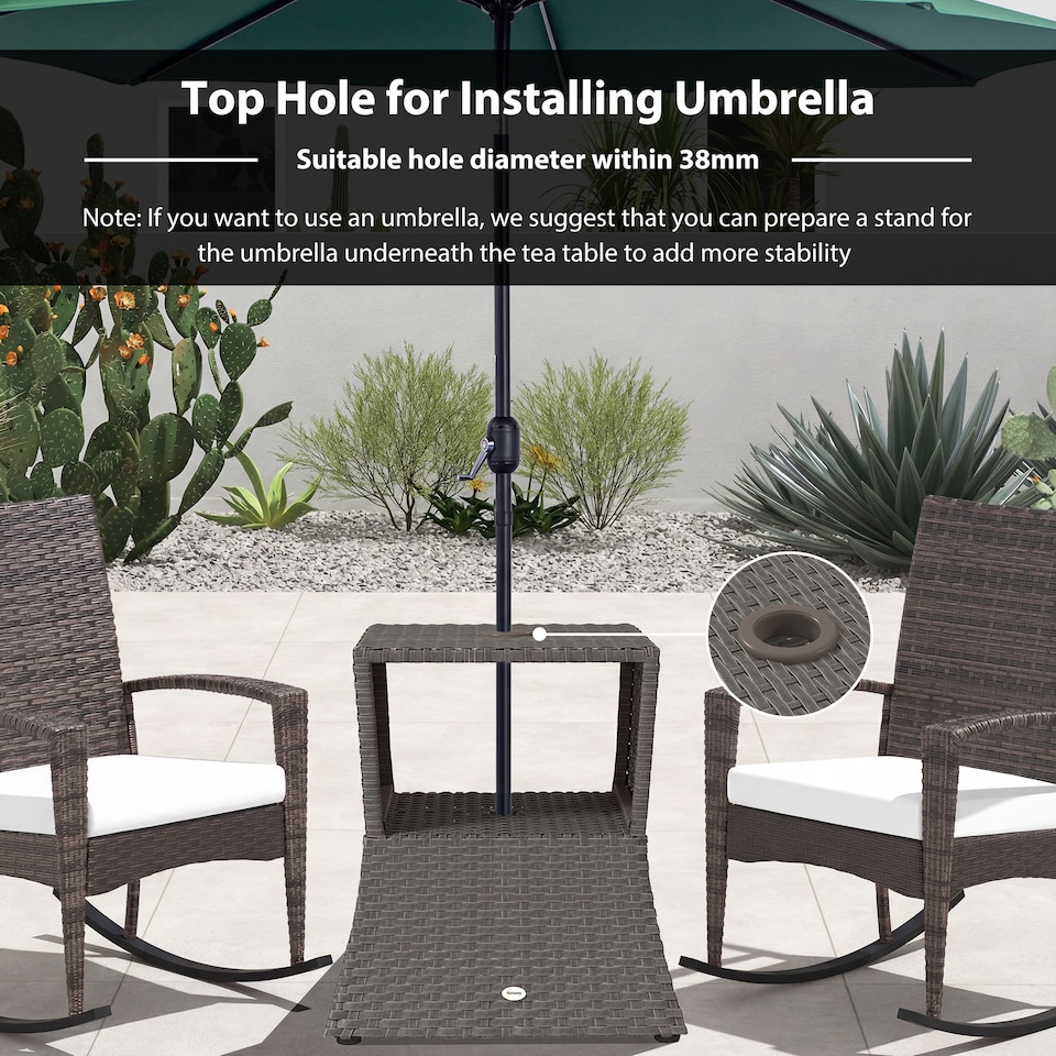 image 1 of Outsunny Rattan Wicker Tea Coffee Table w/ Umbrella Hole Dark Grey | Grey | Dark Grey | 54 x 54 x 55 cm