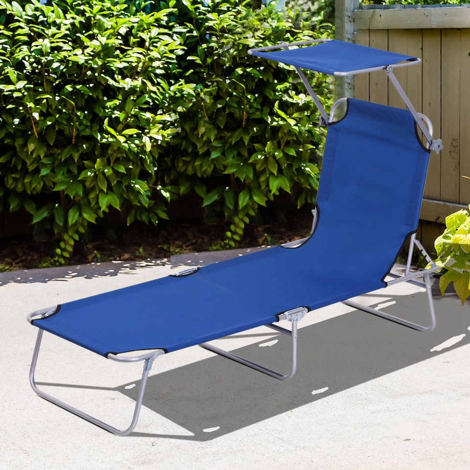 image 1 of Outsunny Folding Chair Sun Lounger w/ Sunshade Garden Recliner Hammock Blue