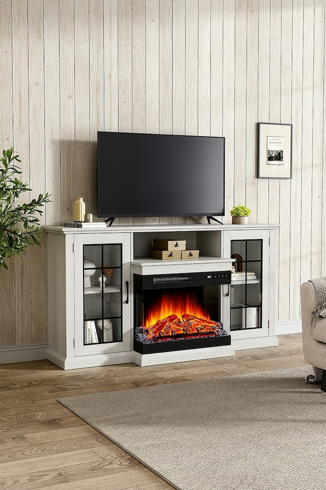 image 1 of Living and Home Electric Fireplace TV Stand with Glass Door Closed Storage, Remote Control, White