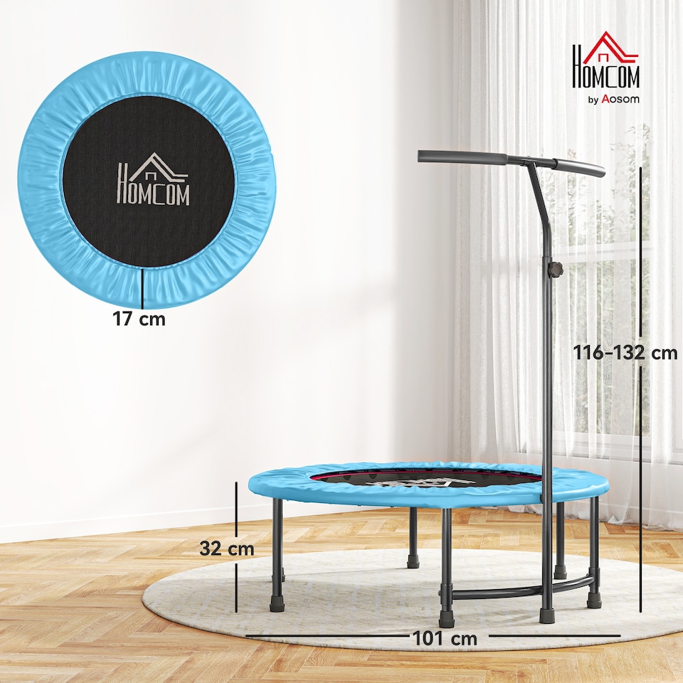 image 1 of HOMCOM Mini Trampoline, Rebounder Jumper with Adjustable Handle, Blue