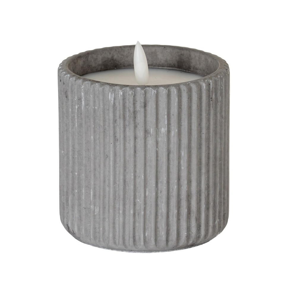 image 1 of Luxe Collection Natural Glow Ribbed Large Led Candle - Wax - L9 x W9 x H9 cm - Grey