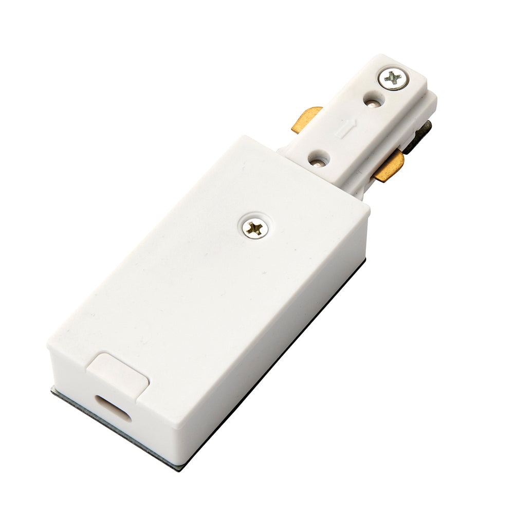 Loops Commercial Track Light Live End Connector - 107mm Length - White ABS Rail System
