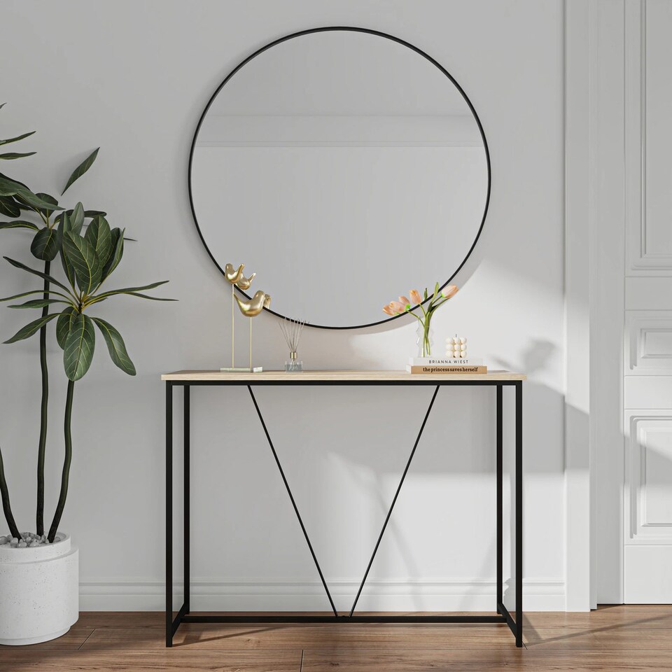 image 1 of Wooden Console Table Living Room Slim Display Shelf Hallway Entryway Furniture | Black | Oak