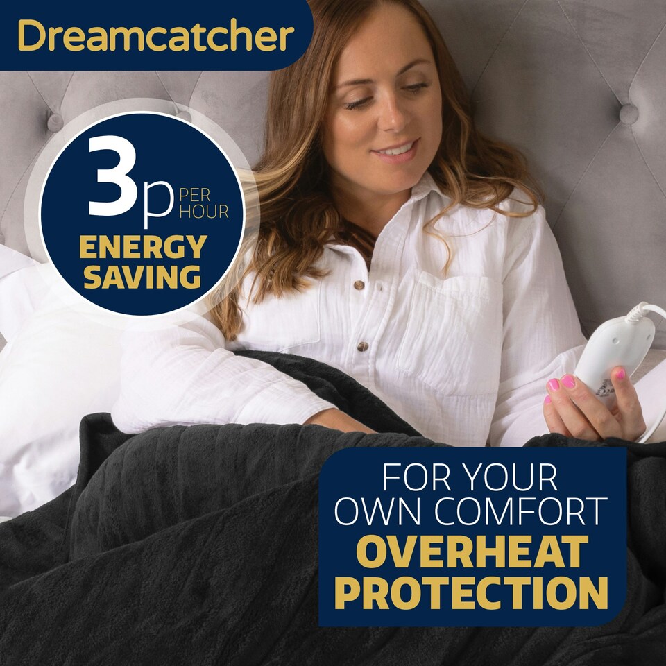 image 1 of Dreamcatcher Black Soft Microfleece Electric Blanket Heated Throw 160x120cm Black