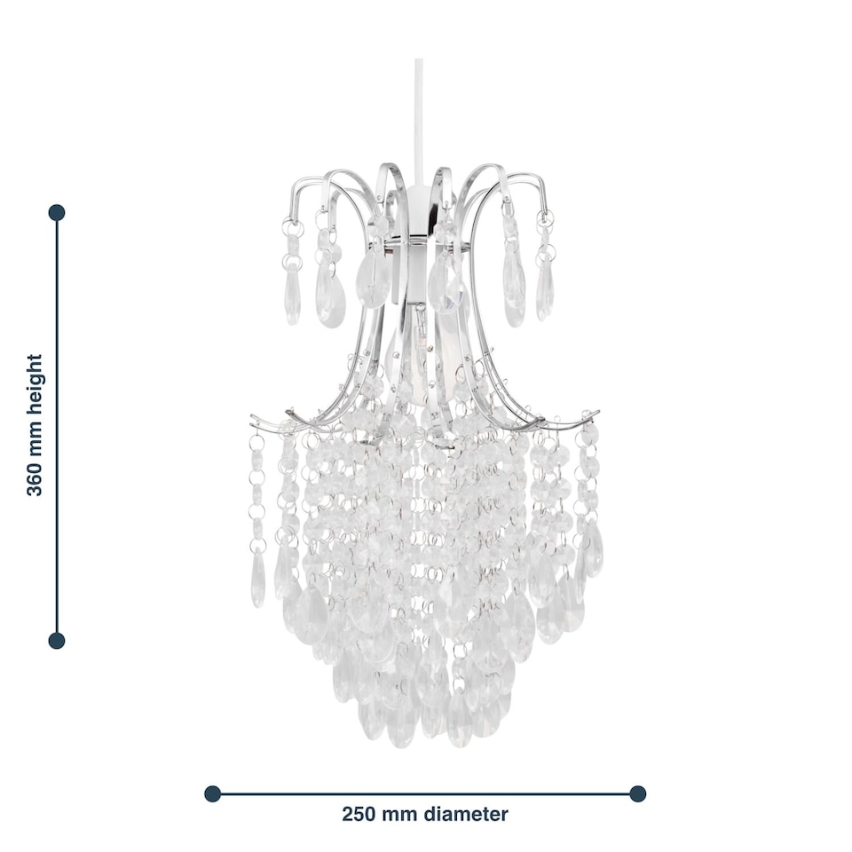 image 1 of Chandelier Style Easy Fit Ceiling Light Shade | Clear | Chrome | Medium | 1