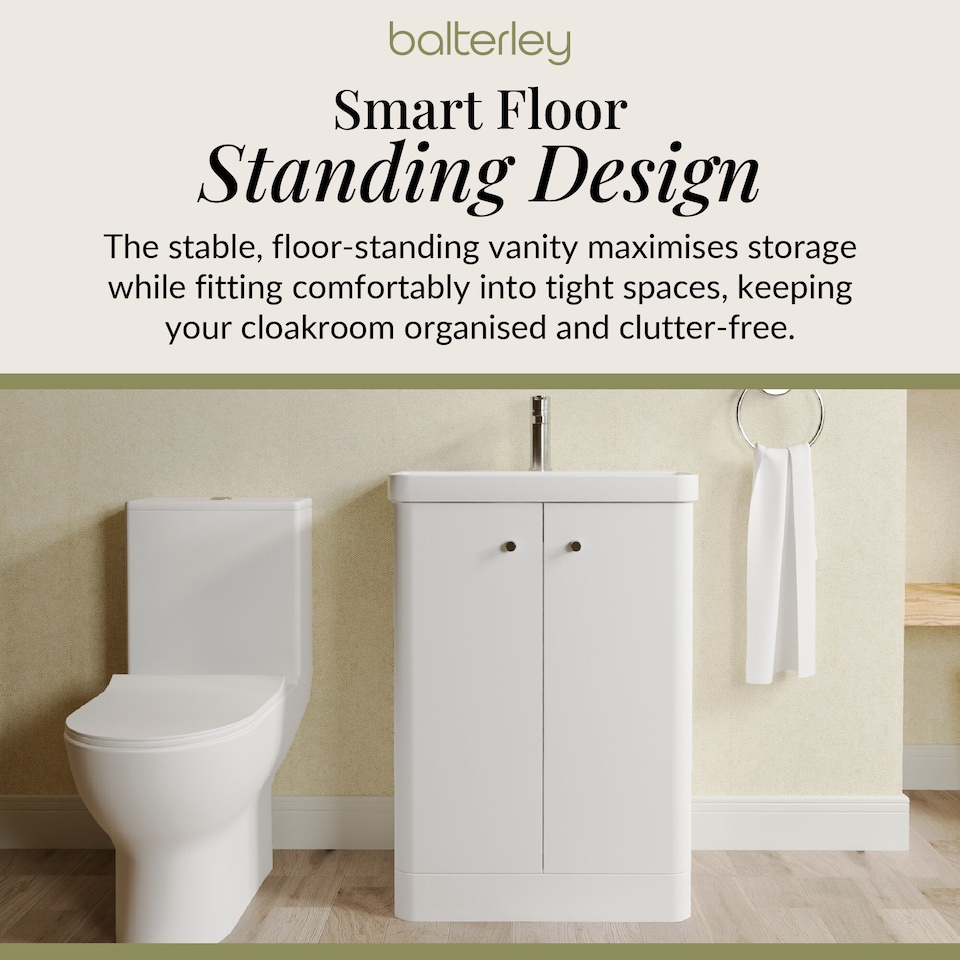 image 1 of Floor 2 Door Bathroom Vanity Unit, Tap & Toilet Pack, White, 579mm | White | Satin White