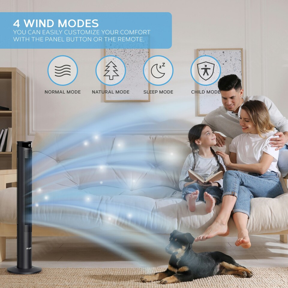 image 1 of Air Pro Smart 46" Tower Fan - Oscillating Bladeless Fan with Remote Control - Black