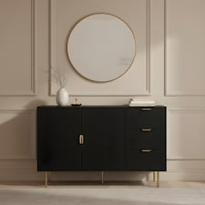 OHS Ribbed Sideboard Table Modern Drawer Shelf Cabinet Storage | Black