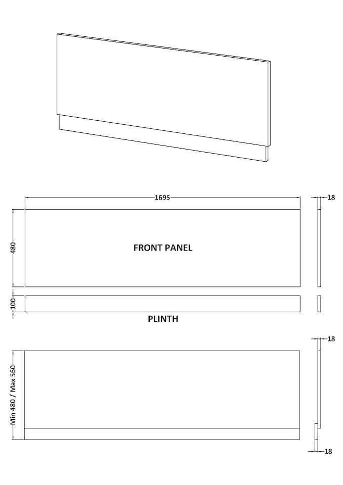 image 1 of 1700mm Bath MFC Front Panel & Plinth - Woodgrain Anthracite | Grey | Anthracite Woodgrain | 1