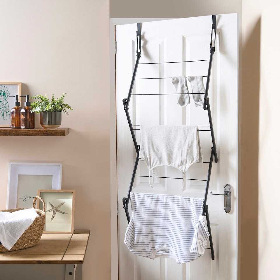 image 1 of OHS Over Door 5M Clothes Airer Utility Caravan Towel Clothes Drying Rack Hanger Compact