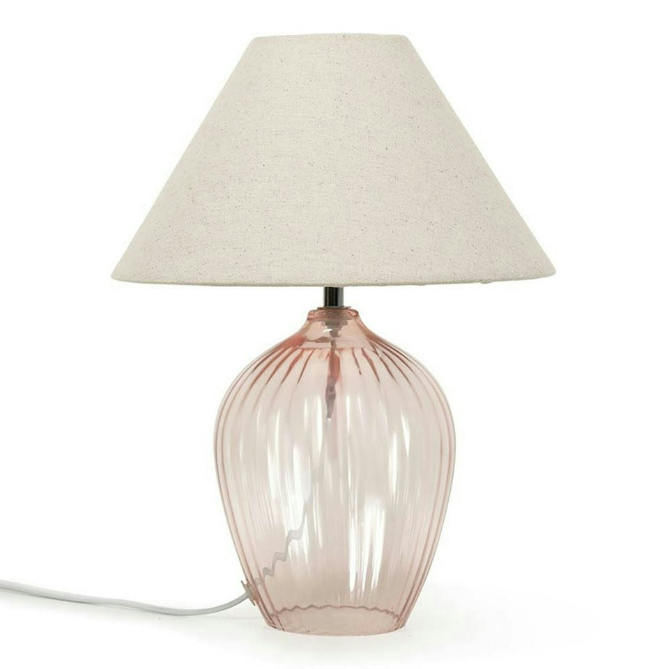 image 1 of ValueLights Olivet Pink Glass Table Lamp with Natural Tapered Shade