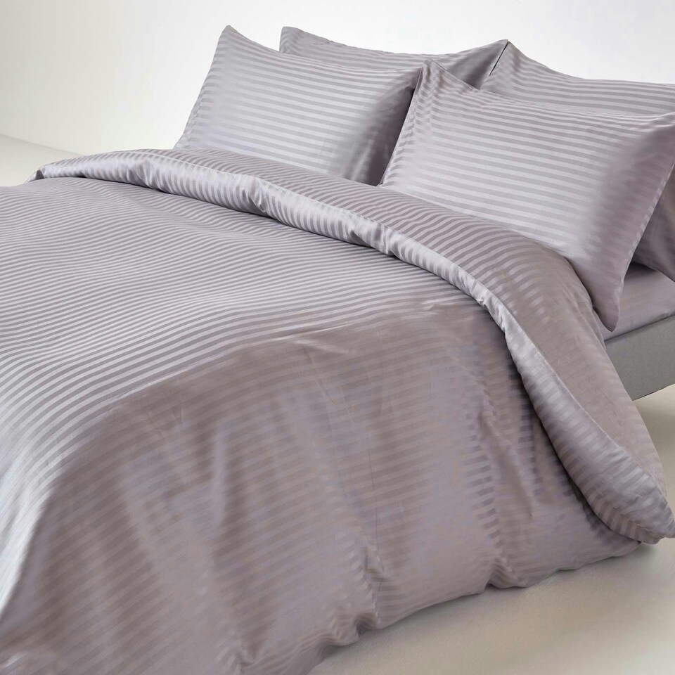image 1 of Homescapes Grey Egyptian Cotton Satin Stripe Flat Sheet 330 TC, Double Grey | Double