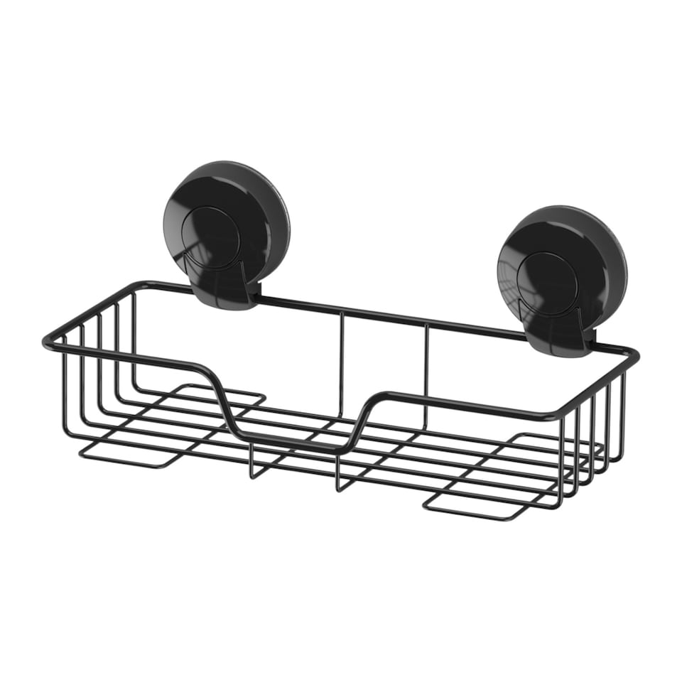 image 1 of Showerdrape Suctionloc Black Suction Wall Mounted Rectangular Basket with Mounting Discs | Black | 1
