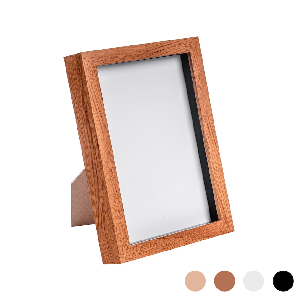image 1 of Nicola Spring A5 (6 x 8") Photo Frame - Dark Wood - 3D Photo Frame Picture Frame Box Portrait Display Case (23.5 x 17cm)
