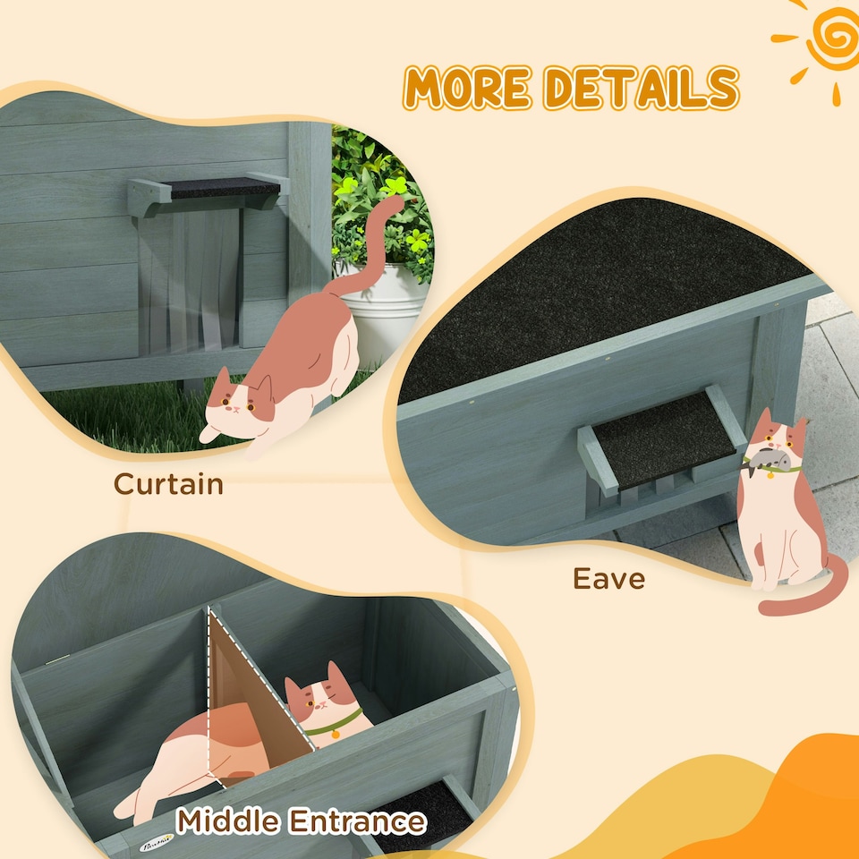 image 1 of PawHut Outdoor Feral Cat House Insulated w/ Openable Roof - Charcoal Grey