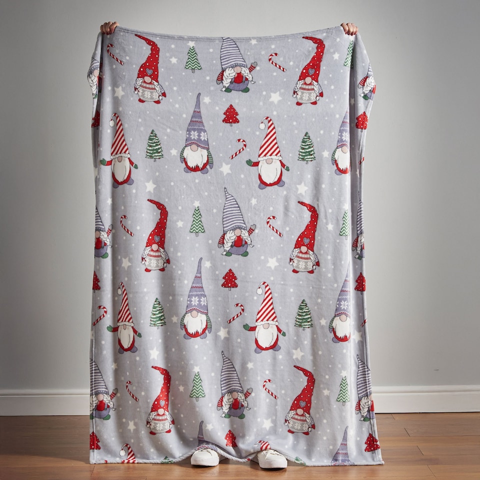 image 1 of Catherine Lansfield Christmas Festive Gnomes Cosy Fleece Blanket Throw
