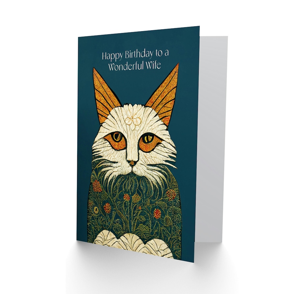 image 1 of Magnificent Moggie Cat William Morris Style Wife Birthday Card