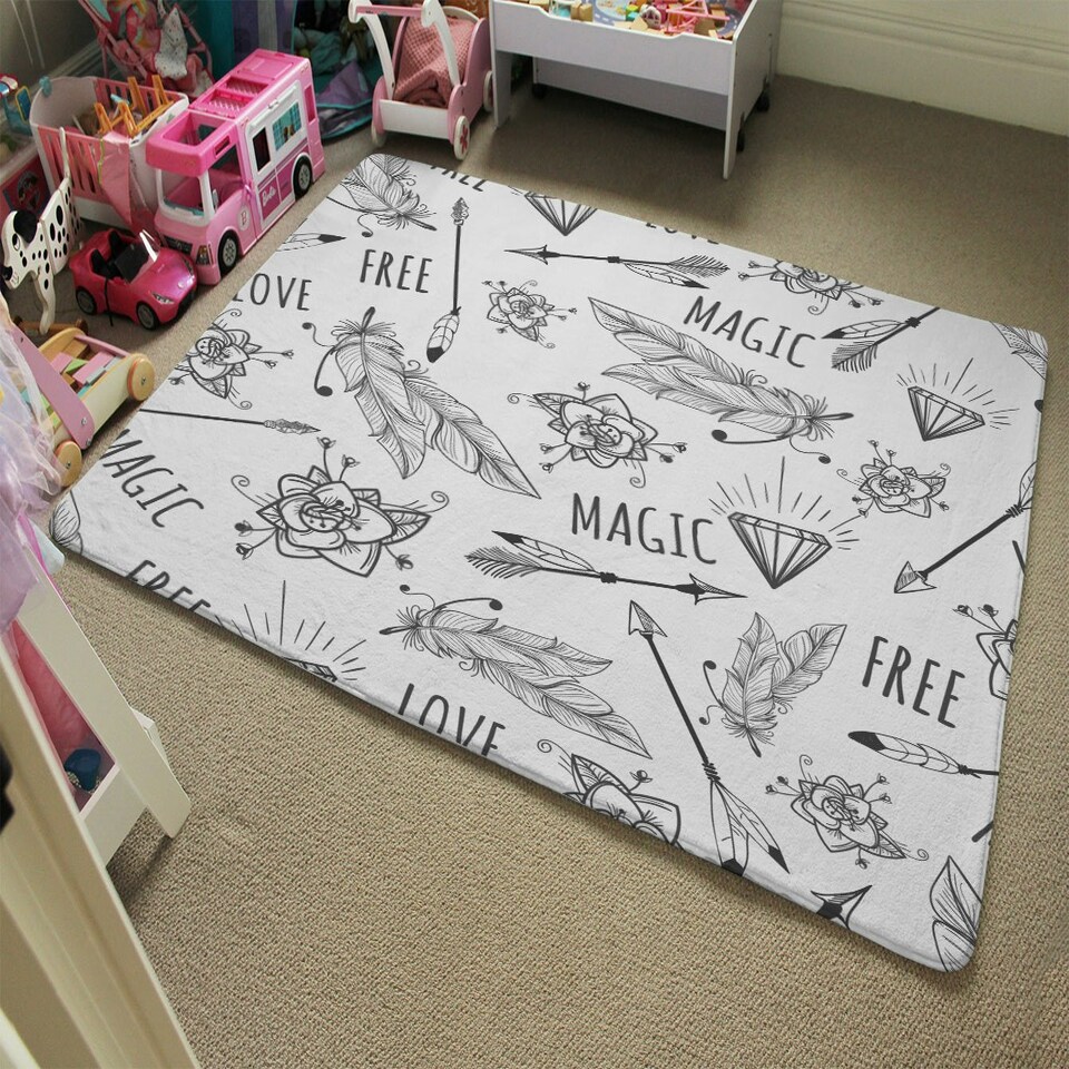 image 1 of Tribal Feathers arrows and diamonds (Rug) Black | Small: 60x110cm