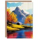 image 1 of Lakehouse Cottage Mountain Lake Autumn Landscape Birthday Greeting Card