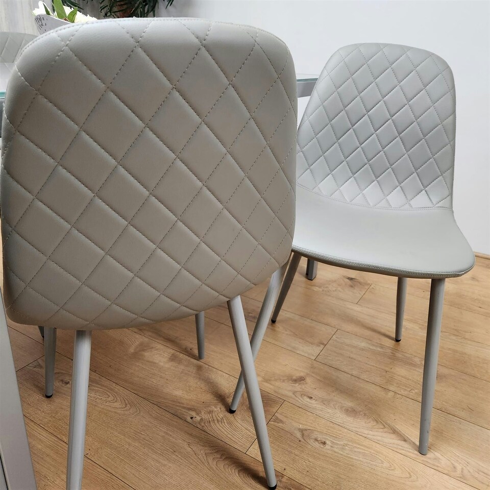 image 1 of Glass Dining table and 4 grey leather chairs Grey Glass Table And 4 Chairs kitchen dining room furniture Grey
