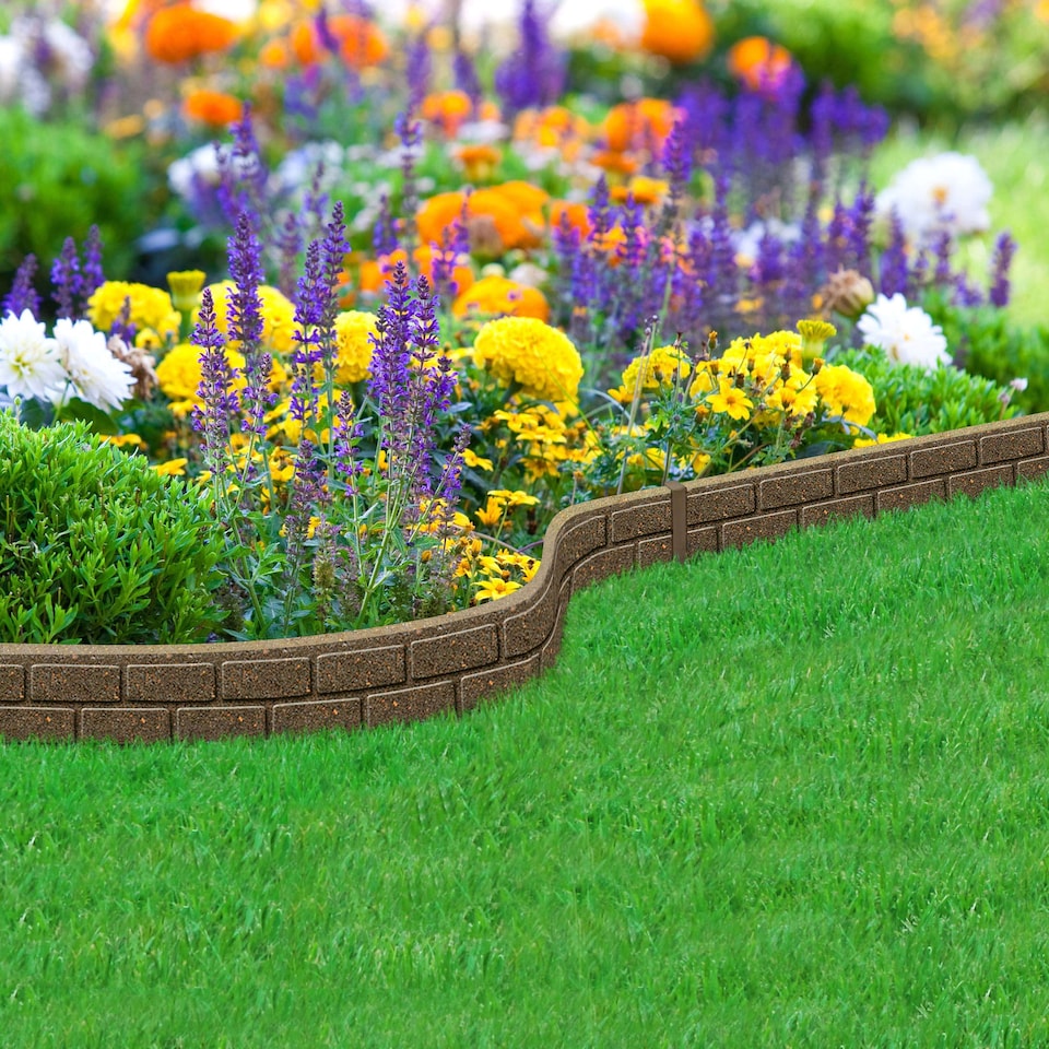 image 1 of Recycled Rubber Garden Lawn Edging Ultra Curve Bricks - Brown - Pack of 12