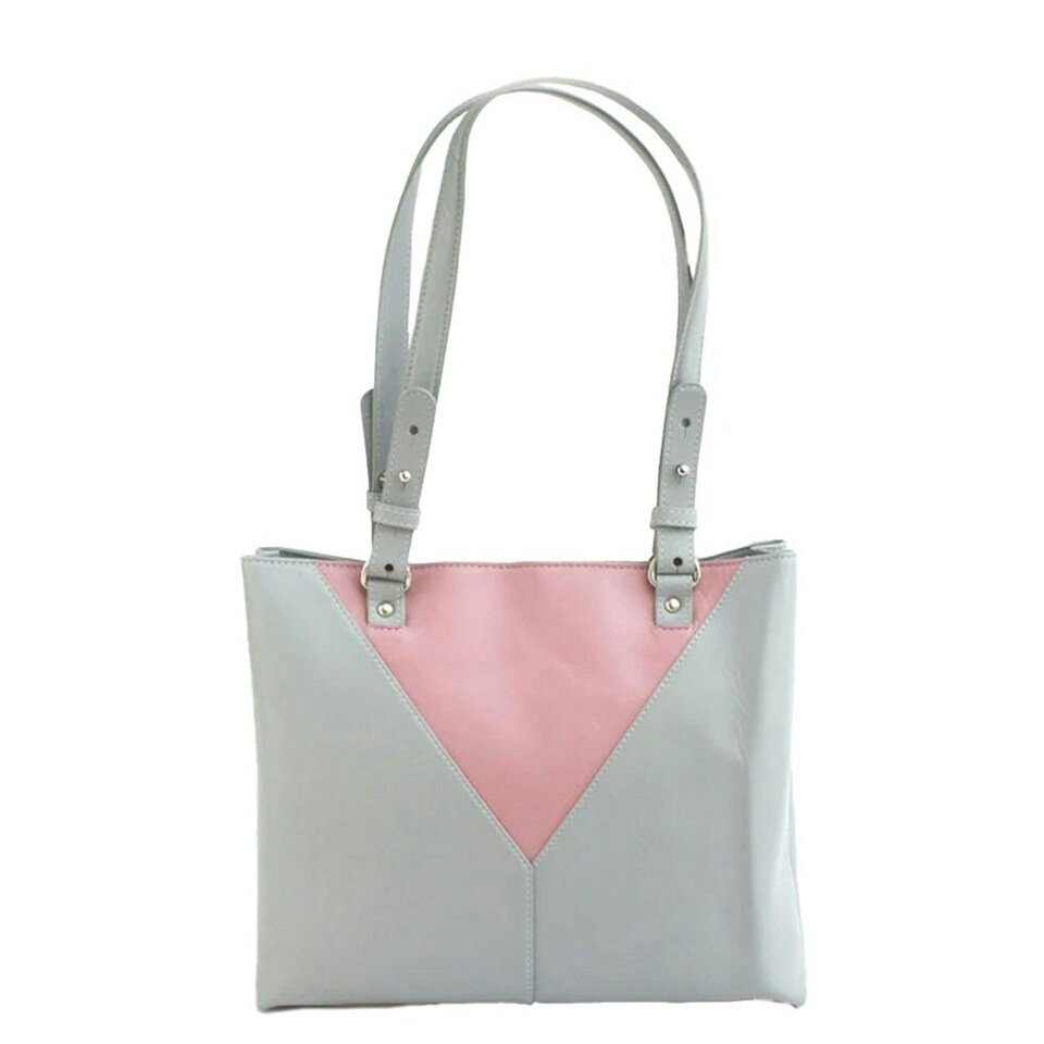 image 1 of Eastern Counties Leather Alice Contrast Panel Leather Handbag - Grey/Blush - One Size | Grey