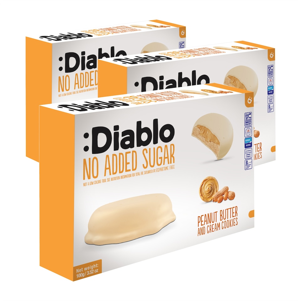 image 1 of Diablo No Added Sugar Peanut Butter Cream Cookies 100g 3 Pack