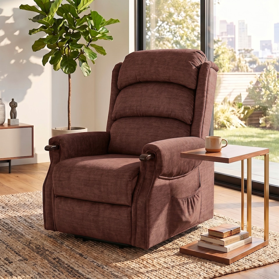 image 1 of HOMCOM Power Lift Recliner Chair with Vibration and Heat, Wood Grip