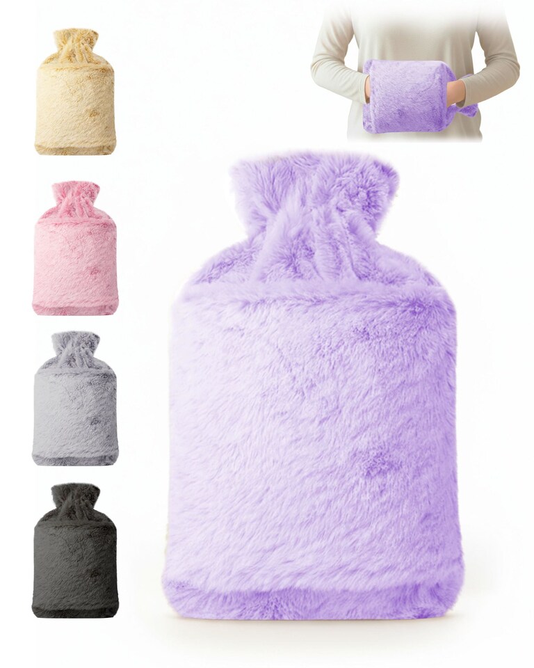 image 1 of Keplin Fluffy Faux Fur Hot Water Bottle 2 Litre with Hand Warming Cover