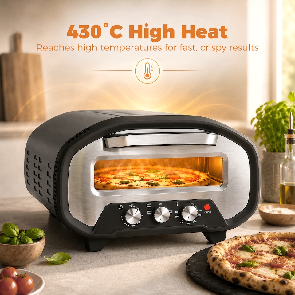 image 1 of HOMCOM 12 Inch Electric Countertop Pizza Maker with 3 Knob Control, 2200W