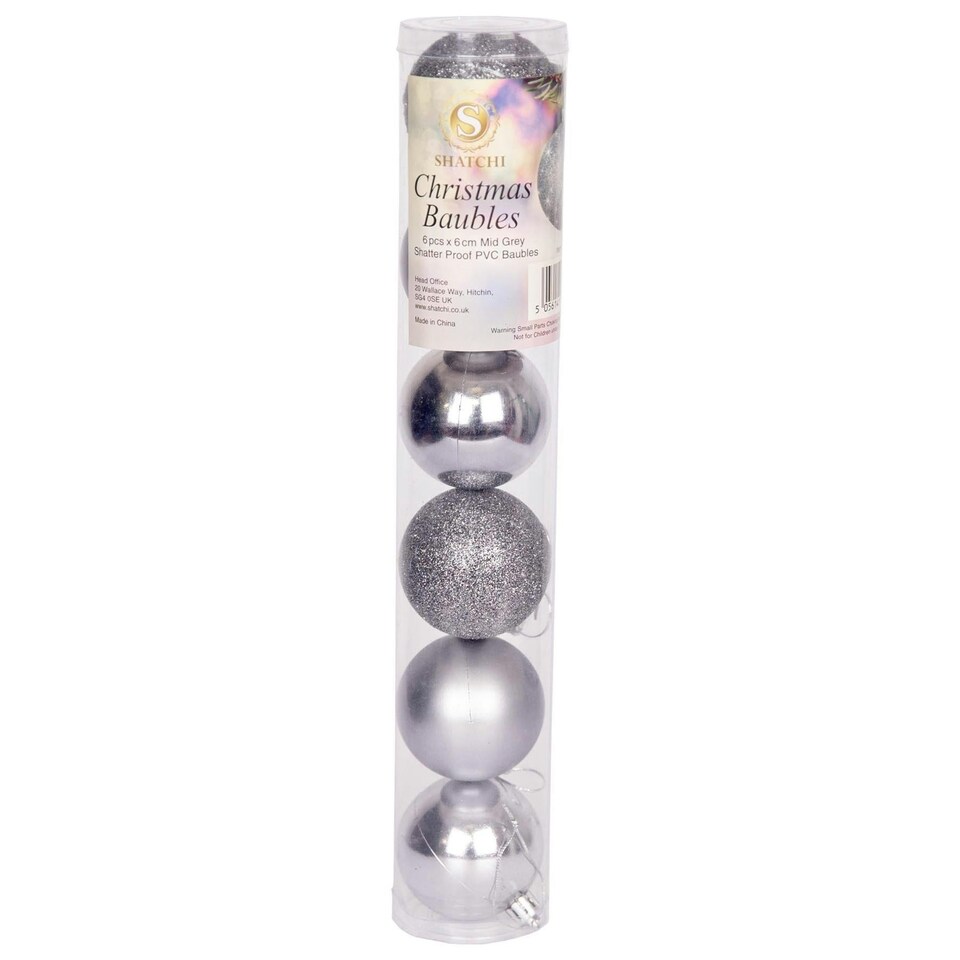 image 1 of 6 Pcs Set PVC Baubles Mid Grey 6cm