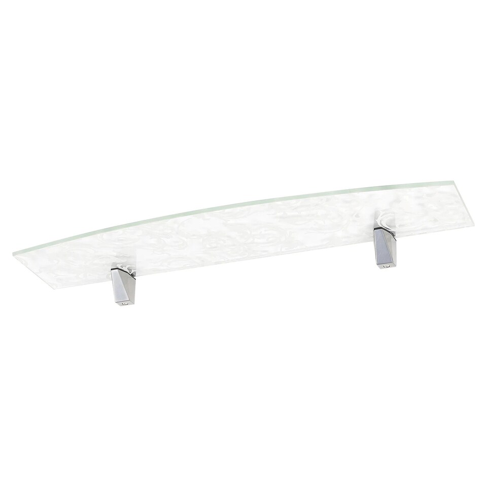image 1 of Large Bowed Floating Glass Wall Shelves Damask Floral Design with Clip Supports | White | White Design