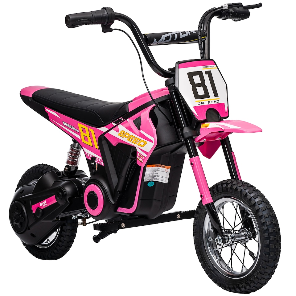image 1 of AIYAPLAY Kids Electric Motorbike, 24V Battery Powered Dirt Bike with 250W Motor, 6-16km/h, 7AH Batteries, 12" Inflatable Tires and Rear Suspension, Ride On Motorcycle for 8-12 Years Old | Pink