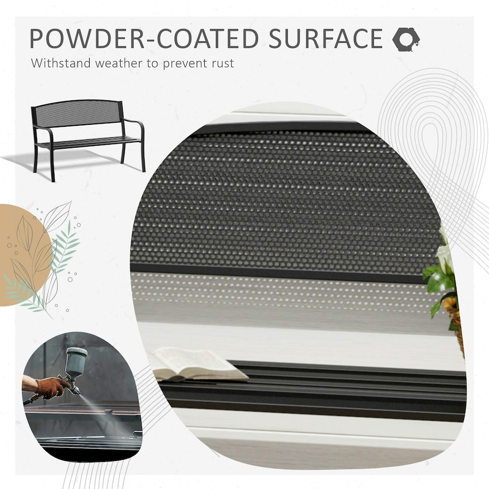 image 1 of Outsunny 2 Seater Metal Bench Patio Park Loveseat Garden Chair Outdoor Seating