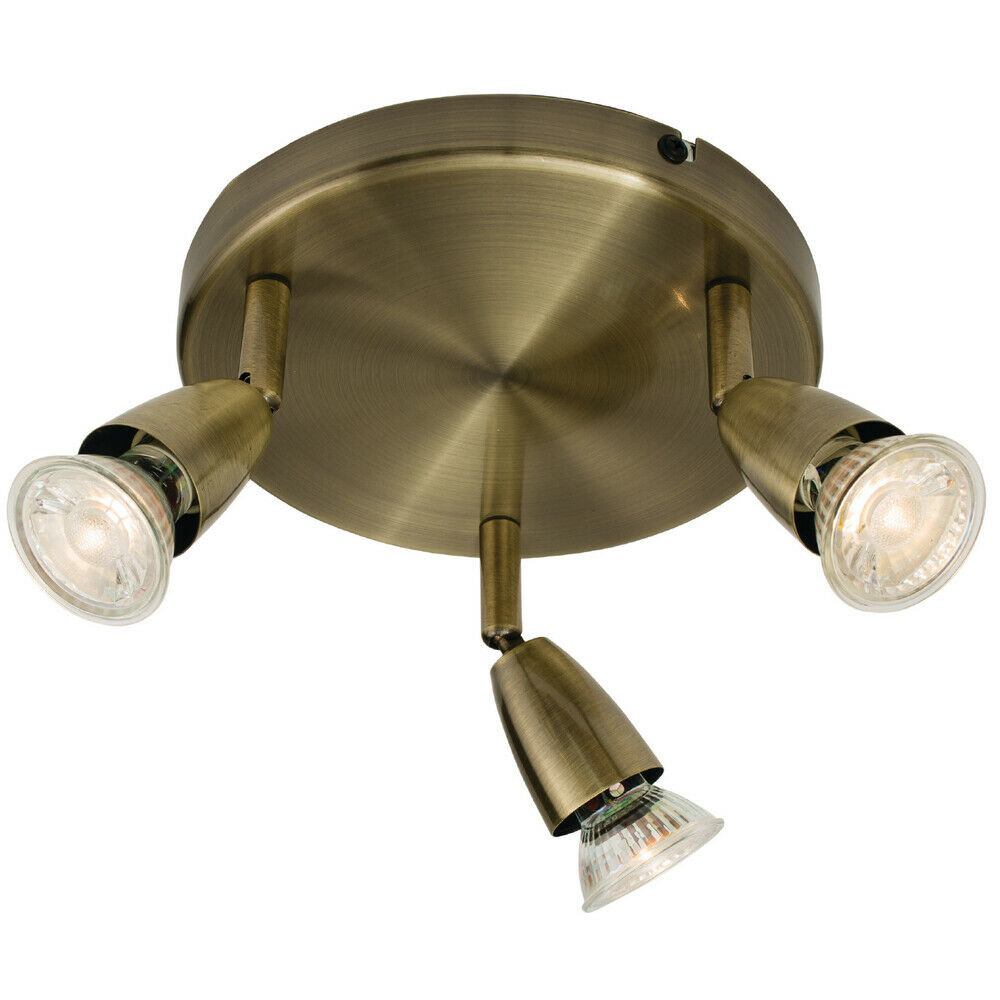 Loops LED Adjustable Ceiling Spotlight Antique Brass Triple GU10 Dimmable Downlight in Metallics